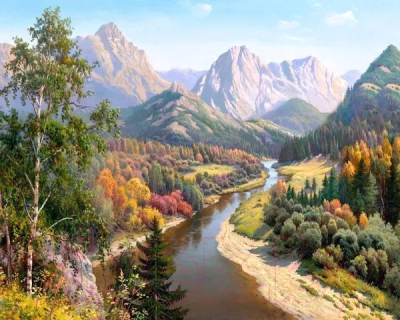 Картина по номерам Kolibriki Горная река Басов С. 40x50 VA-3290 