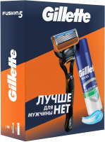 Набор для бритья Gillette Fusion Станок+1 кассета+Гель для бритья Успокаивающий (200мл) - 