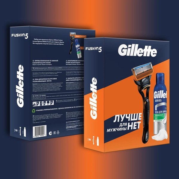 Набор для бритья Gillette Fusion Станок+1 кассета+Пена для бритья Успокаивающая (200мл)