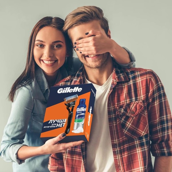 Набор для бритья Gillette Fusion Станок+1 кассета+Пена для бритья Успокаивающая (200мл)