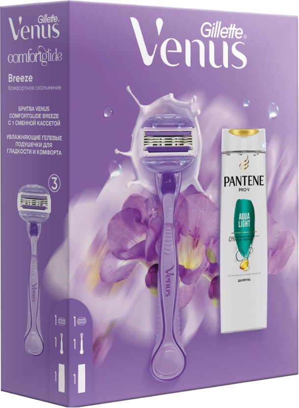 Подарочный набор Gillette Venus Comf. Breeze Станок+1 кассета+Шампунь Pantene Aqua Light