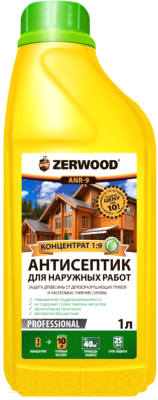 Антисептик для древесины Zerwood Для наружных работ ANR-9 концентрат (1л)