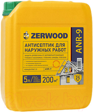 Антисептик для древесины Zerwood Для наружных работ ANR-9 концентрат (5л)