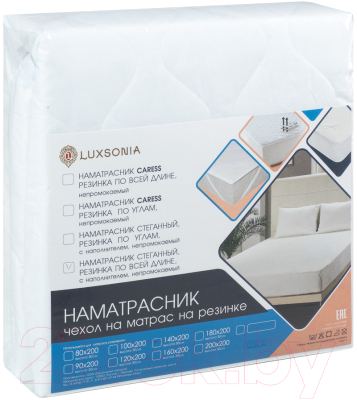 Наматрасник защитный Luxsonia Caress Непромокаемый стежка с резинкой на 4 угла 90x200 (белый)