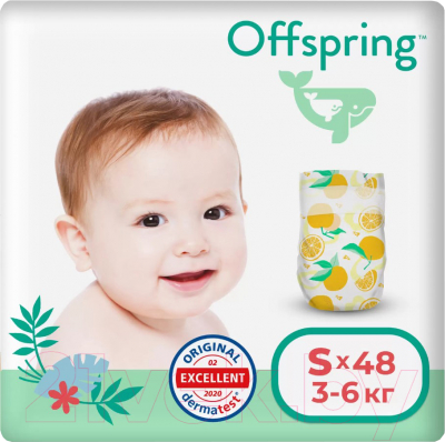 Подгузники детские Offspring S 3-6кг Апельсины / OF01S48ORG (48шт)