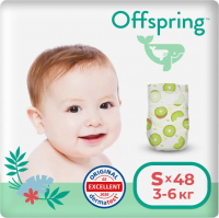 Подгузники детские Offspring S 3-6кг Киви / OF01S48KIW (48шт) - 