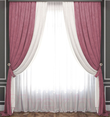 Комплект штор Pasionaria Латур 480x230 с подхватами (белый/розовый)