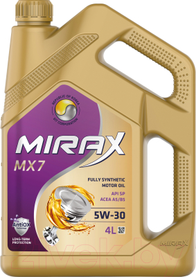 Моторное масло MIRAX MX7 SAE 5W30 API SP, ACEA A5/B5 / 607035 (4л)