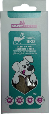 Лакомство для собак Happy Friends Рога северного оленя Сплит для мелких пород собак / ИЛ005 (50г)