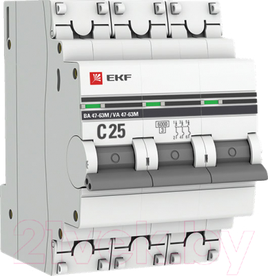 Изображение товара Выключатель автоматический EKF PROxima 3P 25А (C) 6кА ВА 47-63M / mcb4763m-6-3-25C-pro