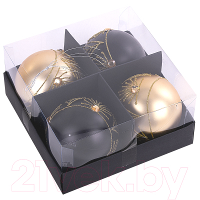 Набор шаров новогодних Золотая сказка Yin-Yang / 591995 (4шт, черный/золото)