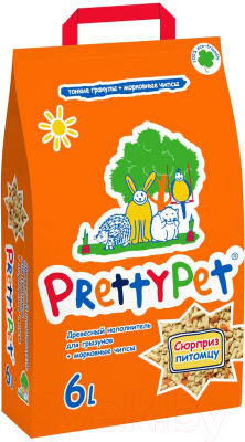 Наполнитель для грызунов Prettycat Древесный с морковными чипсами / PRC621601 (2кг/6л)