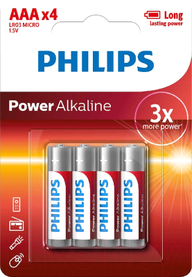 Комплект батареек Philips AAA LR03 4xBL (12x4шт)