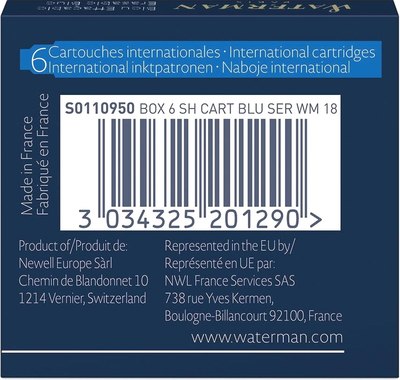 Чернила для перьевой ручки Waterman International / S0110950 (6шт, синий)