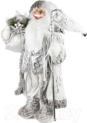 Фигура под елку GrandSiti Дед Мороз в серебряной шубке с посохом и подарками / 21830-45