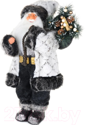 Фигура под елку GrandSiti Дед Мороз в белой шубке с фонариком и хворостом / 21842-30
