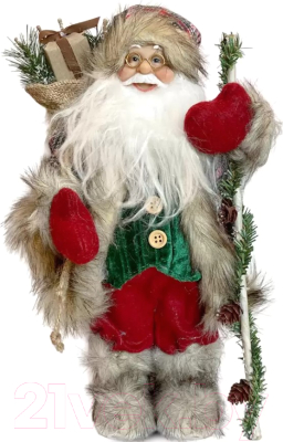 Фигура под елку GrandSiti Дед Мороз в клетчатой шубке с подарками и посохом / 241467-30