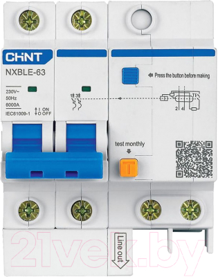 Дифференциальный автомат Chint 2п C 16А 30мА AC 6кА NXBLE-63 (R) / 819977