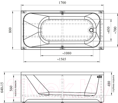 Ванна акриловая Radomir Прованс 170x80 / 1-01-3-0-1-192К