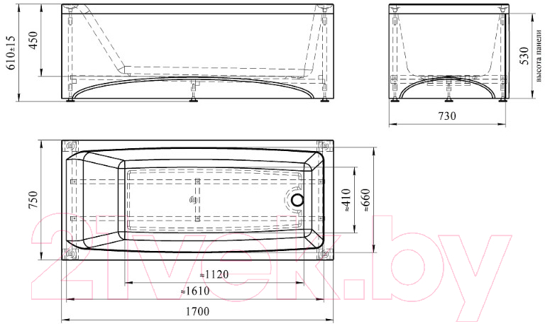 Ванна акриловая Radomir Веста 170x75x45 / 2-01-0-0-0-255