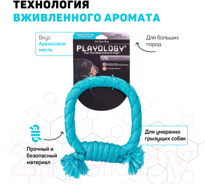 Игрушка для собак Playology Dri-Tech Ring / P33299 (с ароматом арахиса, голубой)