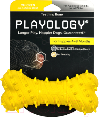 Игрушка для собак Playology Puppy Teething Bone / P33363 (с ароматом курицы, желтый)