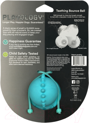 Игрушка для собак Playology Squeaky Bounce Ball / P33365 (с ароматом арахиса, голубой)