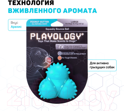 Игрушка для собак Playology Squeaky Bounce Ball / P33365 (с ароматом арахиса, голубой)