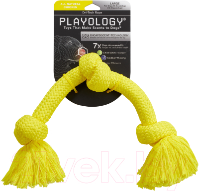 Игрушка для собак Playology Dri-Tech Rope / P300763 (с ароматом курицы, большой, желтый)