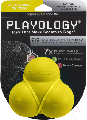 Игрушка для собак Playology Squeaky Bounce Ball / P33333 (с ароматом курицы, желтый)