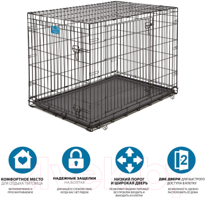 Клетка для животных Midwest Life Stages для собак 2 двери / 1642DD (109x73x77см, черный)