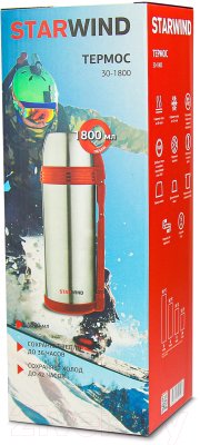 Термос универсальный StarWind 30-1800 (серебристый/красный)