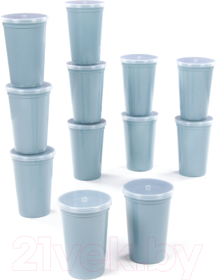 Набор стаканов Полесье 400мл с крышечками / 74055 (12шт, серо-голубой)