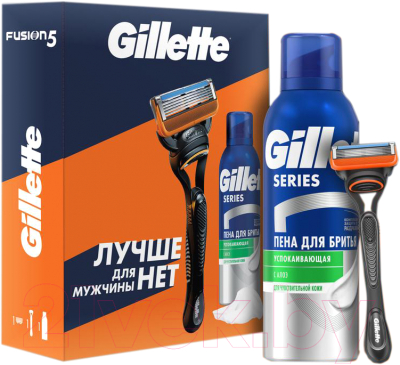 Набор для бритья Gillette Станок Fusion + Пена для бритья успокаивающая (200мл)