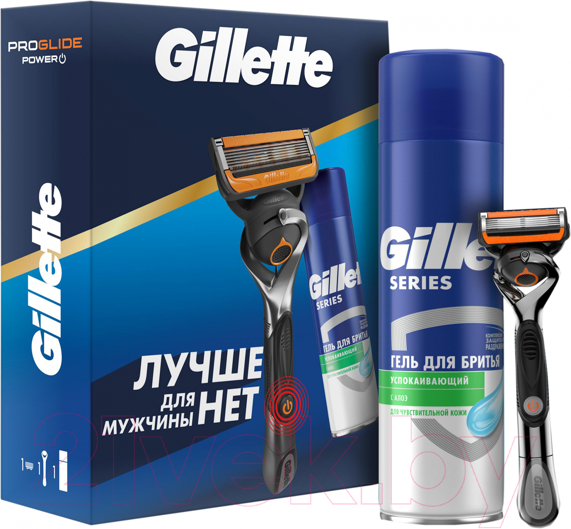 Набор для бритья Gillette Станок Power + Гель для бритья ЧК Алоэ