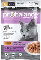Влажный корм для кошек ProBalance Gourmet Diet с телятиной и кроликом в желе (85г) - 