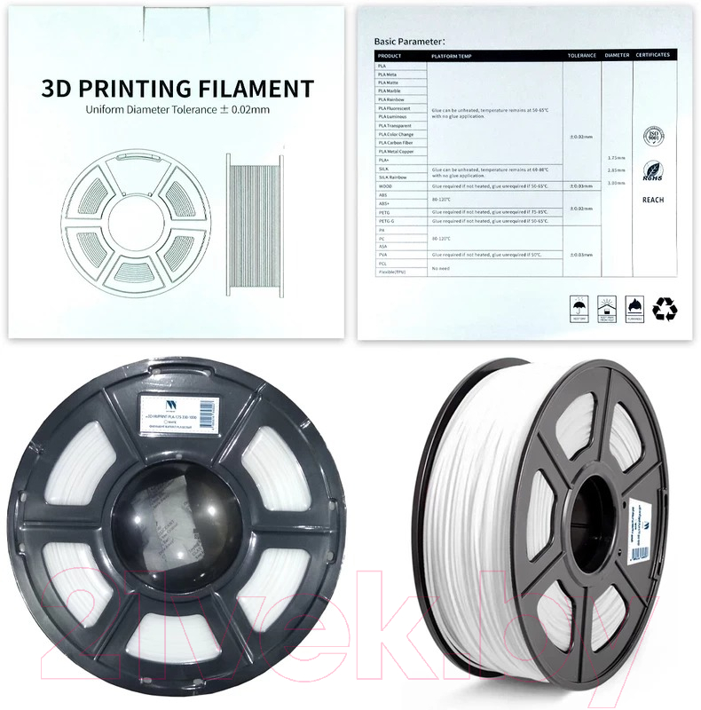 Пластик для 3D-печати NV Print 3D-NVPRINT-PLA-1.75-330-1000-White