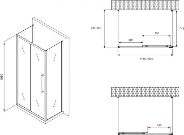 Купить Душевой уголок Abber Schwarzer Diamant AG30150BMH-S80BM-S80BM в Гродно