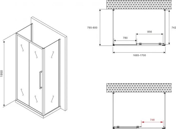 Купить Душевой уголок Abber Schwarzer Diamant AG30170BMH-S80BM-S80BM в Барановичах