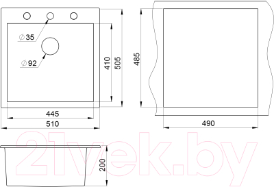 Мойка кухонная Krona Quadrat W510-520 (черный)
