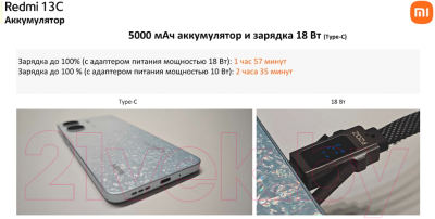 Смартфон Xiaomi Redmi 13C 8GB/256GB без NFC (черный)