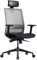 Кресло офисное Bestuhl S30 Black Pl с подголовником и подлокотником (черная сетка/черная ткань) - 