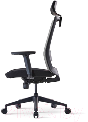 Кресло офисное Bestuhl S30 Black Pl с подголовником и подлокотником (черная сетка/черная ткань)
