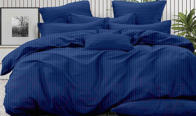 Комплект постельного белья LUXOR Полоса 1x1 19-4044 2.0 с европростыней (синий, сатин-страйп)