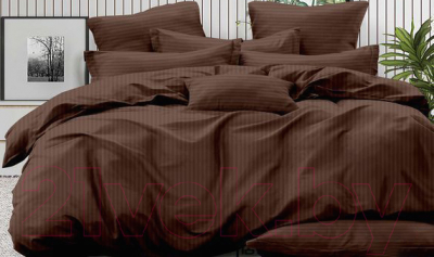 Комплект постельного белья LUXOR Полоса 1x1 19-1217 2.0 с европростыней (шоколад, сатин-страйп)
