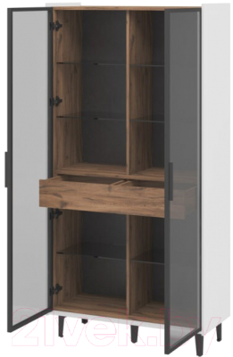 Шкаф с витриной Мебель-Неман Модена МН-048-22-Ц3 (дуб эллисон темный/белый гладкий/черный/графит)