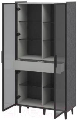 Шкаф с витриной Мебель-Неман Модена МН-048-22-Ц1 (лунный камень/металл бруклин/черный/графит)