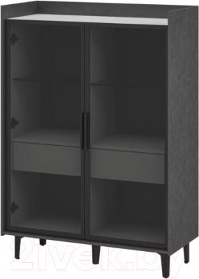 Шкаф с витриной Мебель-Неман Модена МН-048-23-Ц1 (лунный камень/металл бруклин/черный/графит)