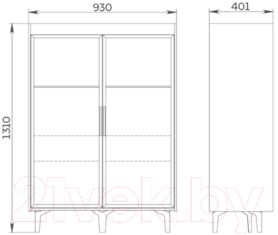 Шкаф с витриной Мебель-Неман Модена МН-048-23-Ц3 (дуб эллисон темный/белый гладкий/черный/графит)