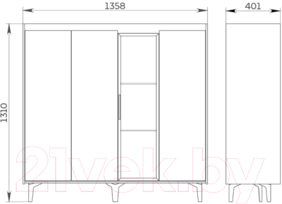Шкаф с витриной Мебель-Неман Модена МН-048-02-Ц3 (дуб эллисон темный/белый гладкий/черный/графит)